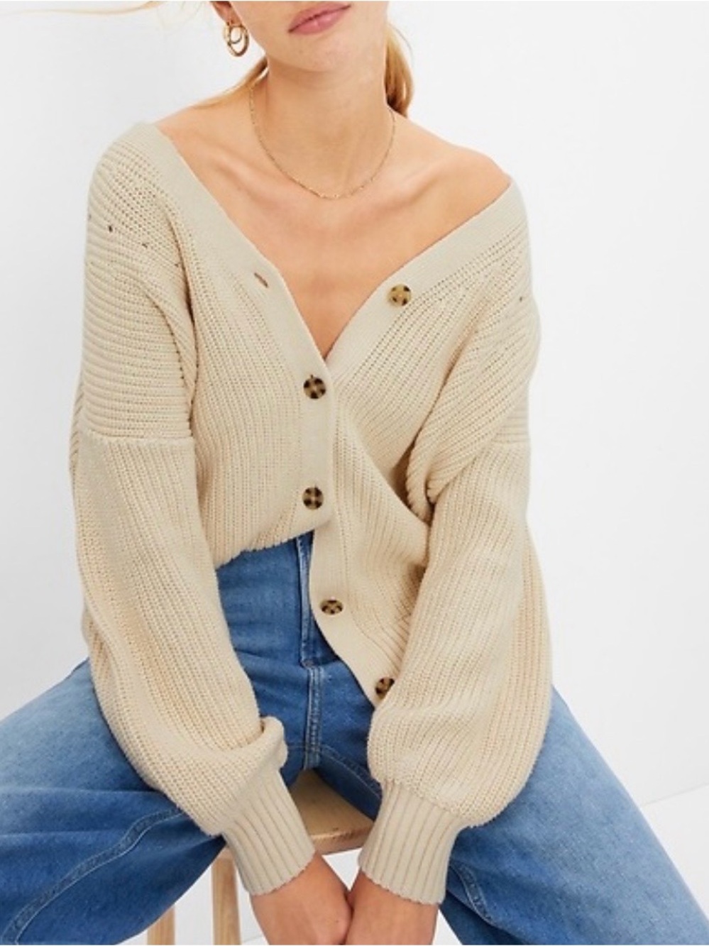Gap Shaker Boyfriend Cardigan Bleached Sand 100% Cotton
